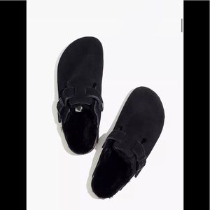 NEW Birkenstock Black Suede Boston Clogs Shearling
